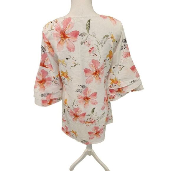 Summer Pink White Floral Mini Dress Size M Boho Spring Kimono Sleeve - Picture 4 of 6